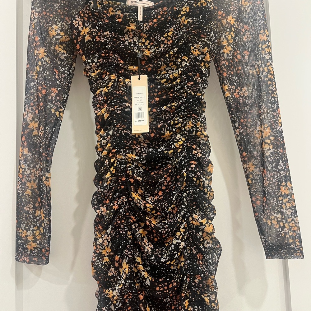 BCBGeneration Black Floral Long Sleeve Dress
